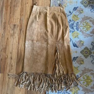 Vintage? Leather Suede Fringe Midi Western Cowgirl Skirt